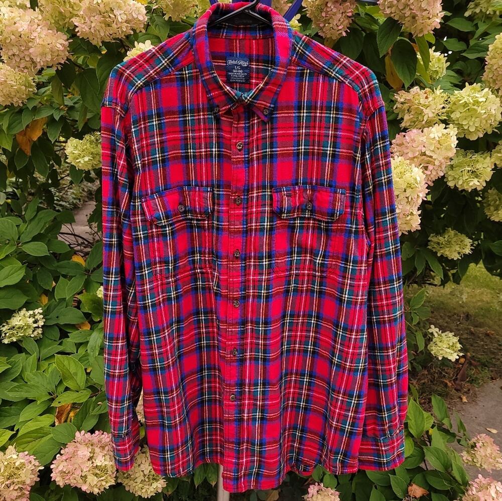 Faded Glory Classic Red Combo Plaid Flannel Shirt size Large